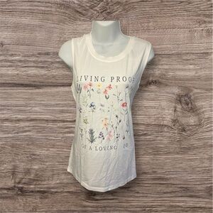 Luxveer Living Proof White Floral Sleeveless Tank – Size M